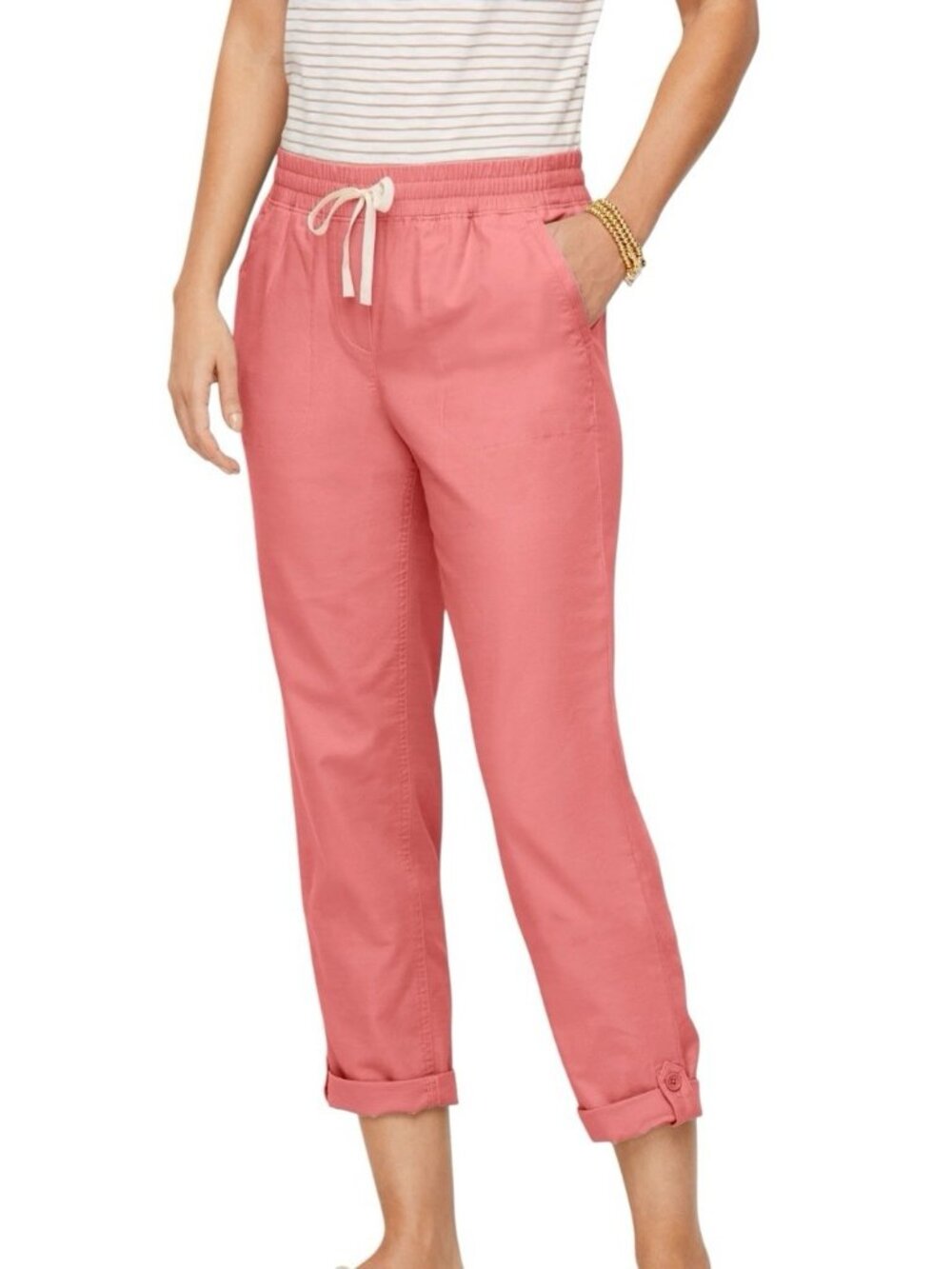Talbots Easy Slim Leg Pants Coral Pink Pull On Relaxed Fit Cropped NWT